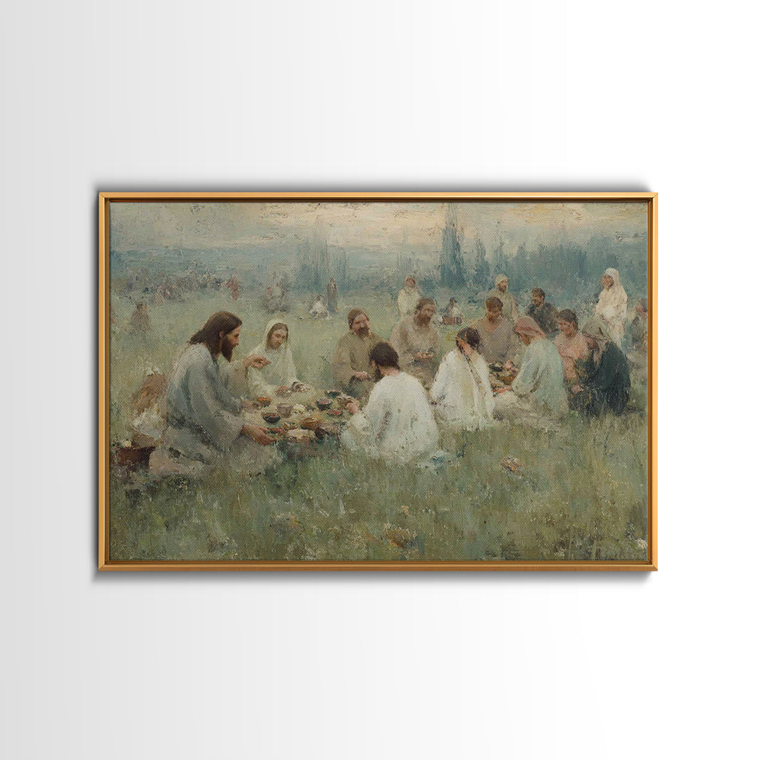 Fields Of Sharing – Framed Canvas Print – Christian Art Canvas – Large Christian Painting – Christian Wall Art – Subtle Christian Paintings