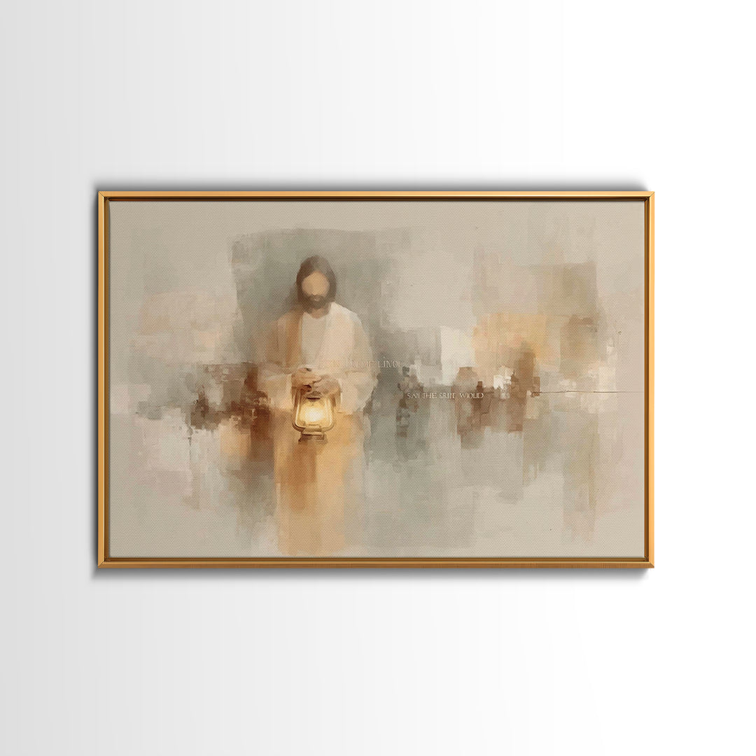 Gentle Lantern Peace – Framed Canvas Print – Christian Wall Art – Christian Art Canvas – Minimalist Christian Art – Jesus Painting – Christ