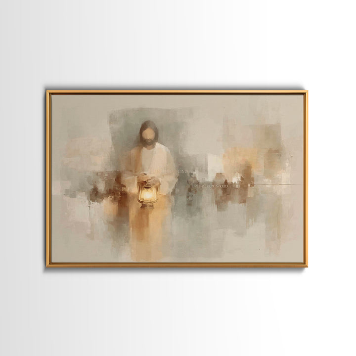 Gentle Lantern Peace – Framed Canvas Print – Christian Wall Art – Christian Art Canvas – Minimalist Christian Art – Jesus Painting – Christ