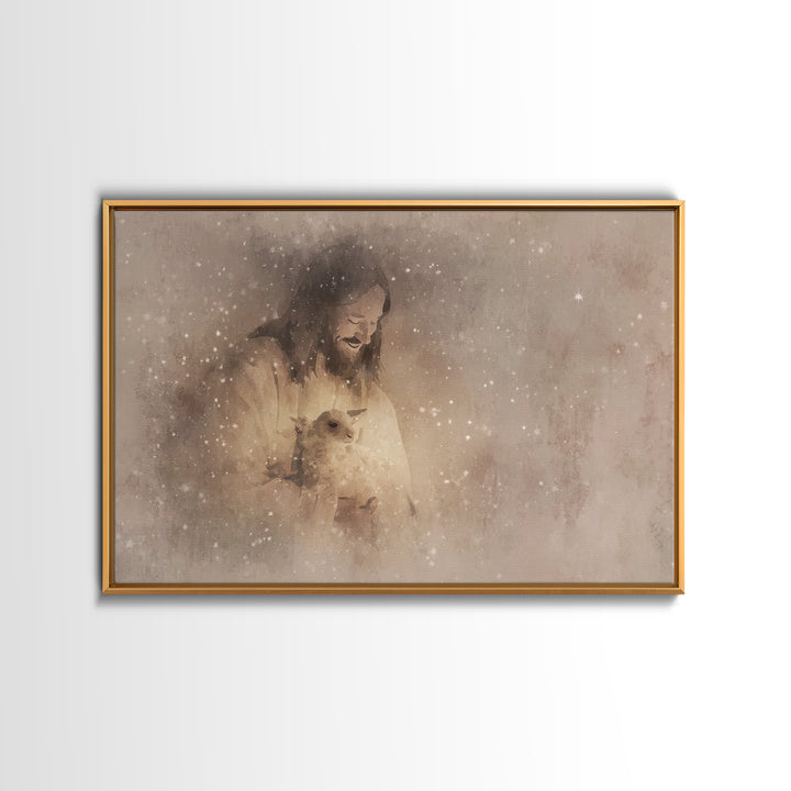 Heavenly Shepherd Joy – Framed Canvas Print – Jesus Art Print – Christian Wall Art – Christian Art Canvas – Christian Gift – Subtle Christi