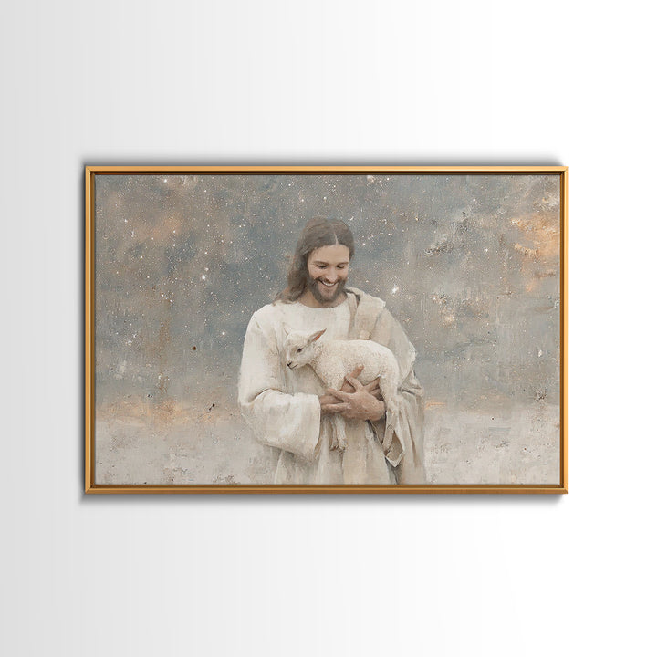 Lamb Of Comfort | Framed Canvas Print | Christian Wall Art | Christian Art Canvas | Jesus Painting | Christian Decorations | Modern Christi