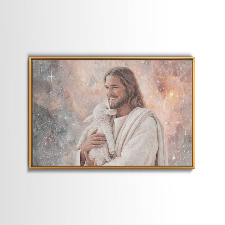 Joyful Shepherd Love | Framed Canvas Print | Jesus Canvas Art | Christian Wall Art | Christian Art Work | Christian Decor | Christian Gift