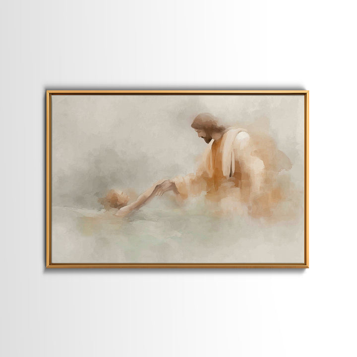 Graceful Rescue – Framed Canvas Print – Jesus Painting – Christian Art Canvas – Christian Wall Art – Subtle Christian Art – Christian Decor