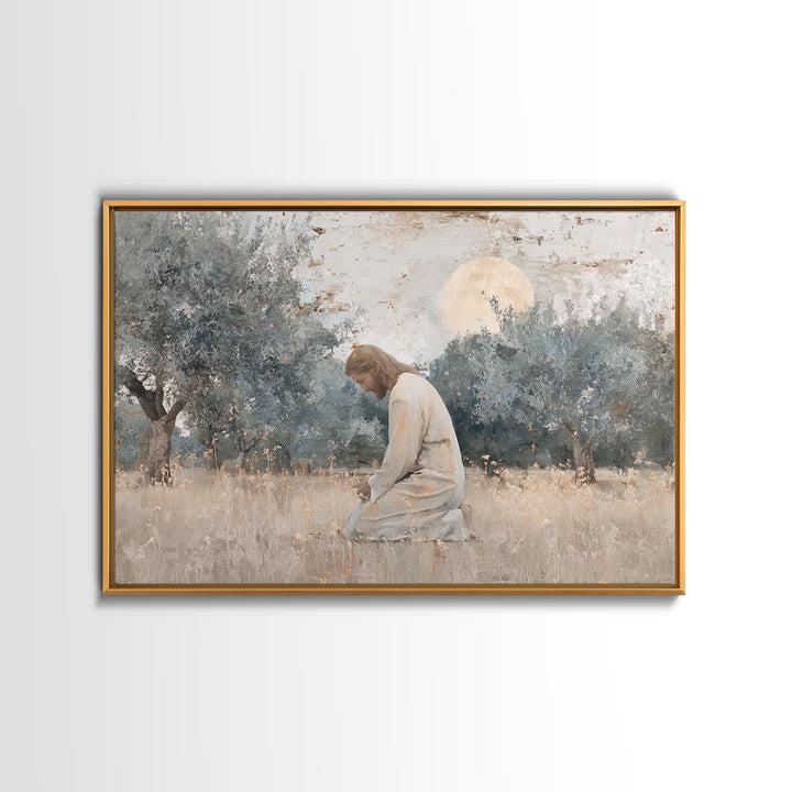 Olive Grove Reverence | Framed Canvas Print | Christian Art Canvas | Jesus Painting | Vintage Christian Art | Christian Wall Art | Christia