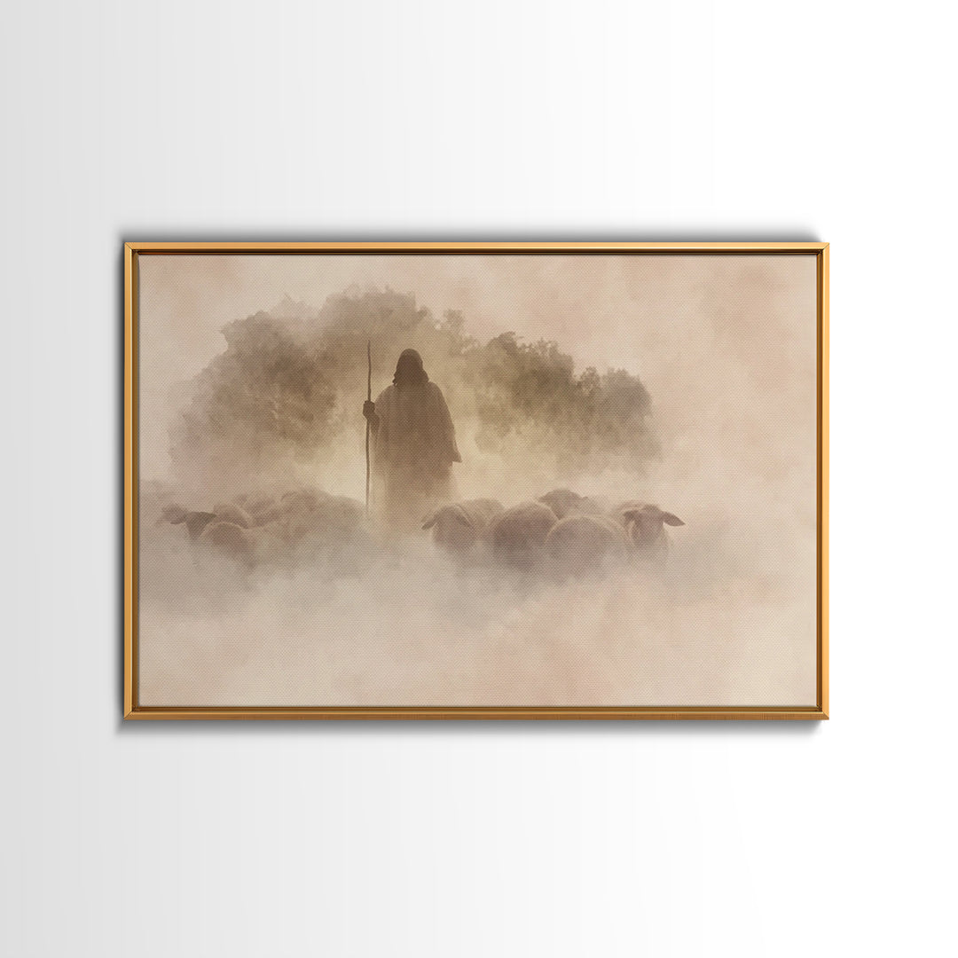 Shepherd In Light – Framed Canvas Print – Christian Wall Art – Christian Art Canvas – Christian Art Work – Modern Christian Art