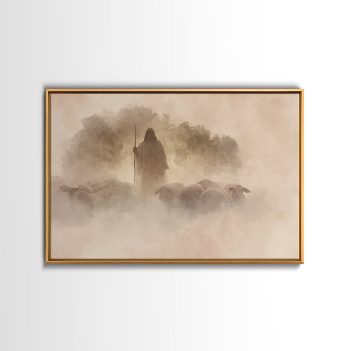 Shepherd In Light – Framed Canvas Print – Christian Wall Art – Christian Art Canvas – Christian Art Work – Modern Christian Art