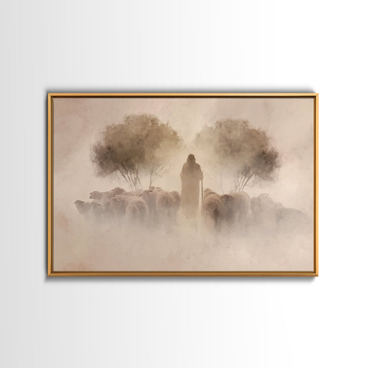 Guiding Presence – Framed Canvas Print – Christian Art Canvas – Jesus Painting – Christian Wall Art – Subtle Christian Paintings