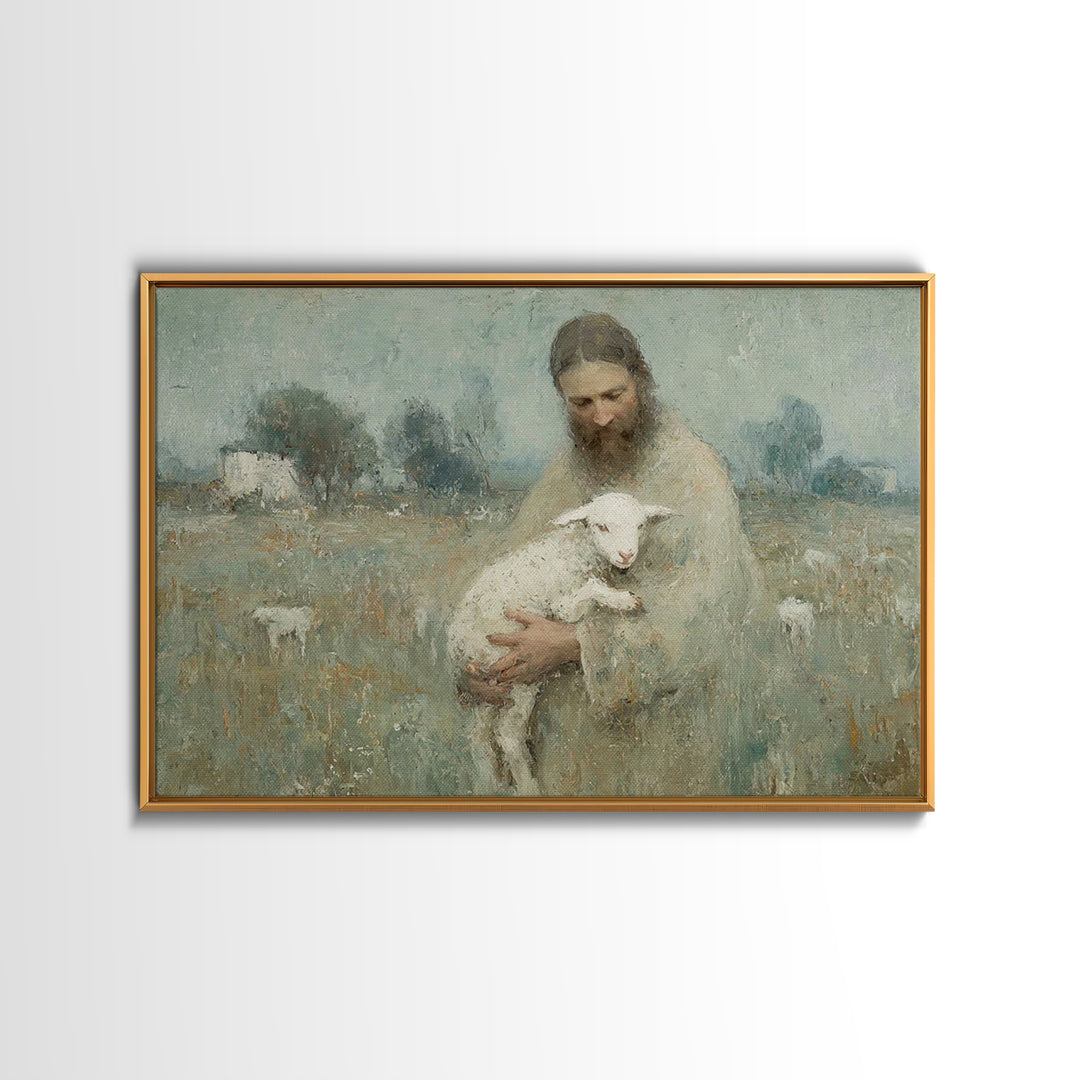 Pastoral Shepherd Calm – Framed Canvas Print – Christian Art – Jesus Painting – Christian Wall Art – Christian Art Canvas – Christmas Art –