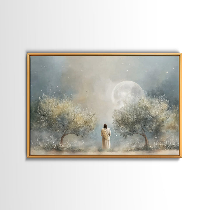 Moonlit Prayer Stillness, Framed Canvas Print, Christian Art Canvas, Christian Wall Art, Jesus Painting, Christmas Art, Christian Decor, Ch
