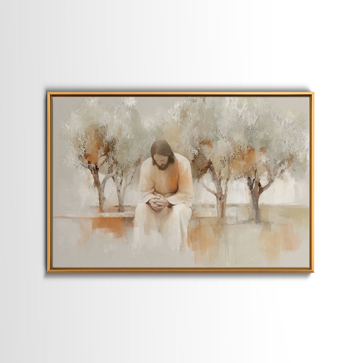 Quiet Garden Prayer – Framed Canvas Print – Christian Wall Art – Christian Art Canvas – Jesus Painting – Christian Art – Christmas Art – Ch