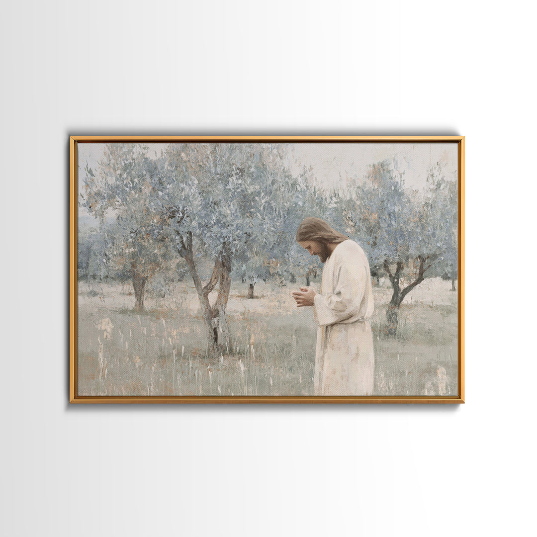 Olive Grove Reverence | Framed Canvas Print | Christian Art Canvas | Christian Wall Art | Jesus Painting | Subtle Christian Art | Christian