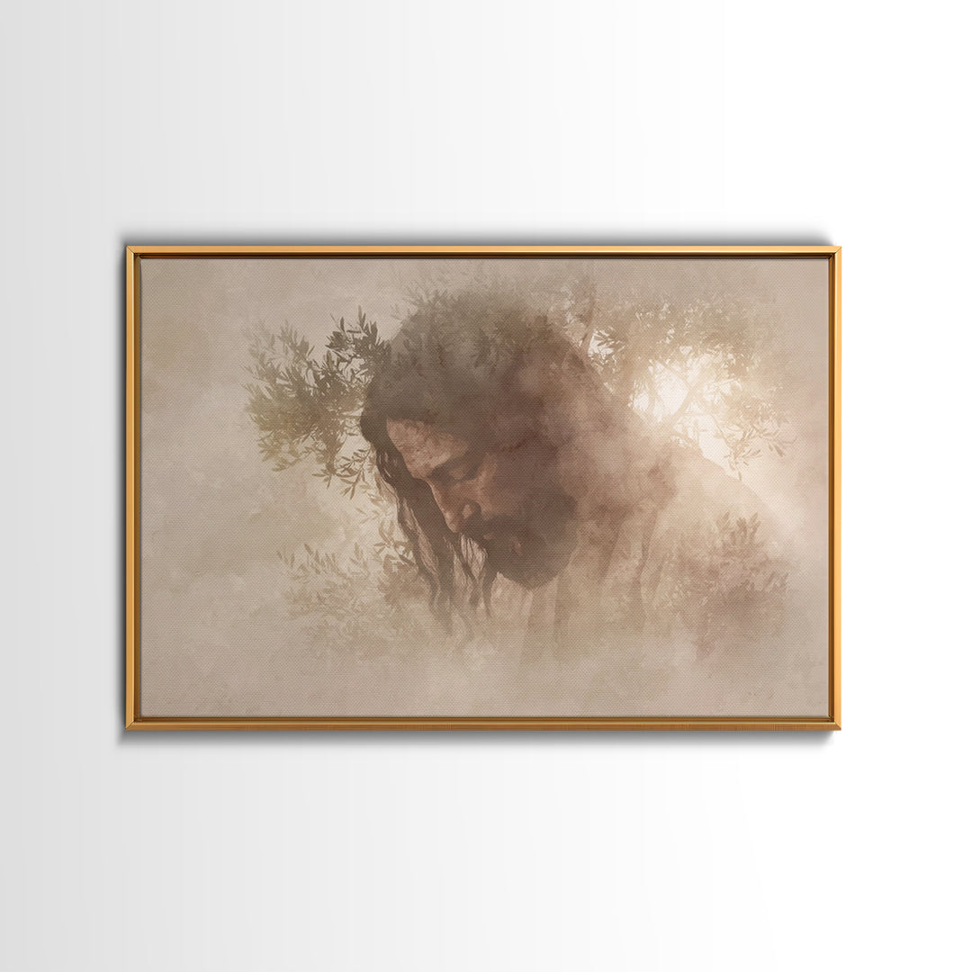 Sacred Quiet Reflection, Framed Canvas Print, Christian Wall Art, Christian Art Canvas, Jesus Painting, Minimalist Christian Art, Christian