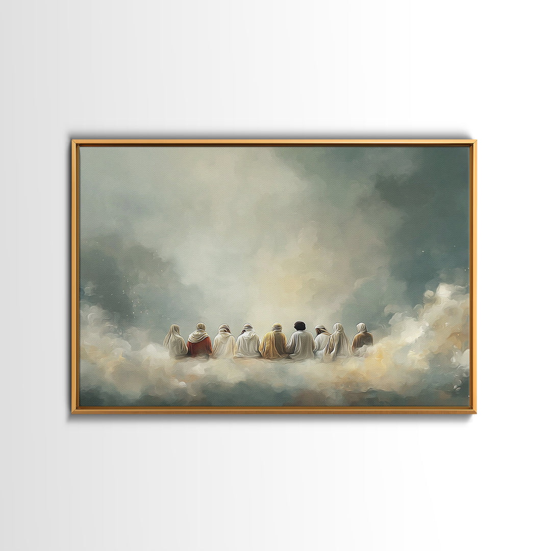 Cloudside Fellowship, Framed Canvas Print, Christian Art Print, Jesus Painting, Christian Wall Art, Large Christian Painting, Christmas Art