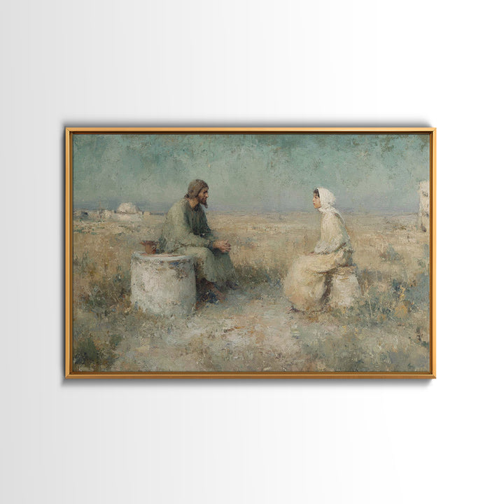 Desert Well Dialogue | Framed Canvas Print | Christian Art Canvas | Jesus Painting | Christian Wall Art | Vintage Christian Art | Christian