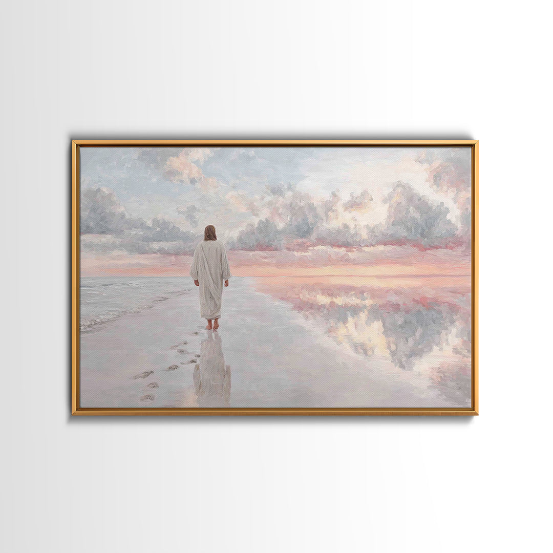 Shoreline Peace – Framed Canvas Print – Christian Art Canvas – Jesus Painting – Christian Wall Art – Modern Christian Art