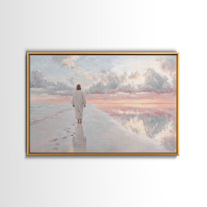 Shoreline Peace – Framed Canvas Print – Christian Art Canvas – Jesus Painting – Christian Wall Art – Modern Christian Art