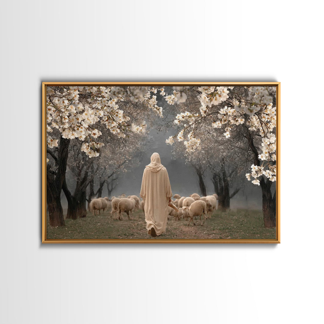 Blooming Shepherd Path – Framed Canvas Print – Christian Art Canvas – Christian Painting – Jesus Painting – Christian Wall Art – Vintage Ch