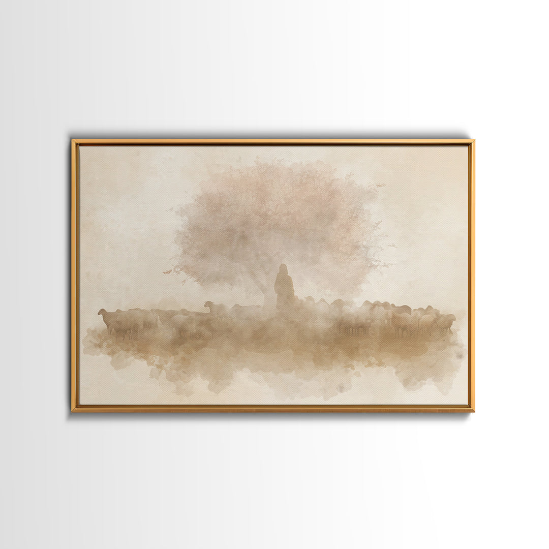 Shepherd’s Gentle Light, Framed Canvas Print, Christian Art Canvas, Jesus Painting, Christian Wall Art, Subtle Christian Paintings, Christi
