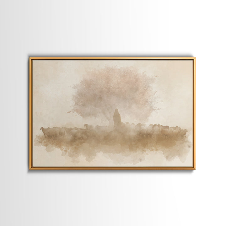 Shepherd’s Gentle Light, Framed Canvas Print, Christian Art Canvas, Jesus Painting, Christian Wall Art, Subtle Christian Paintings, Christi