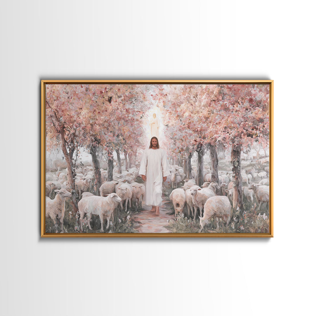 Fields Of His Care, Framed Canvas Print, Christian Wall Art, Jesus Painting, Christian Art Canvas, Vintage Christian Painting, Christian De