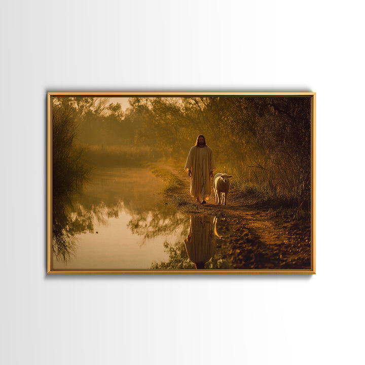 Golden River Peace, Framed Canvas Print, Jesus Painting, Christian Wall Art, Christian Art Canvas, Modern Christian Art