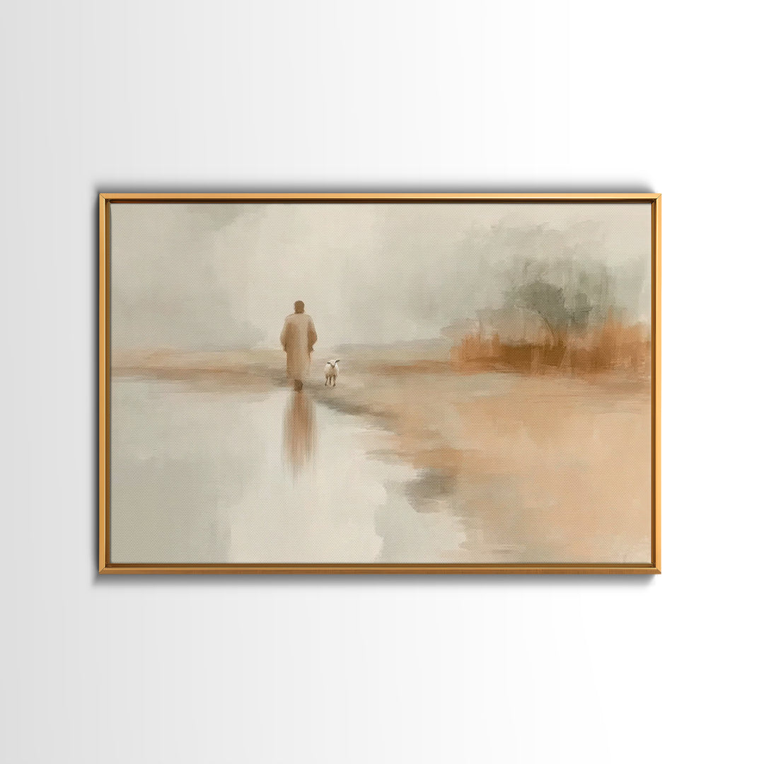 Soft Dawn Walk - Framed Canvas Print - Christian Art Canvas - Jesus Painting - Christian Wall Art - Subtle Christian Art