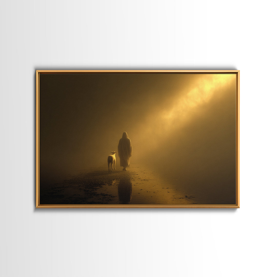 Autumn Shepherd Peace | Framed Canvas Print | Christian Art Canvas | Christian Wall Art | Jesus Painting | Vintage Christian Art