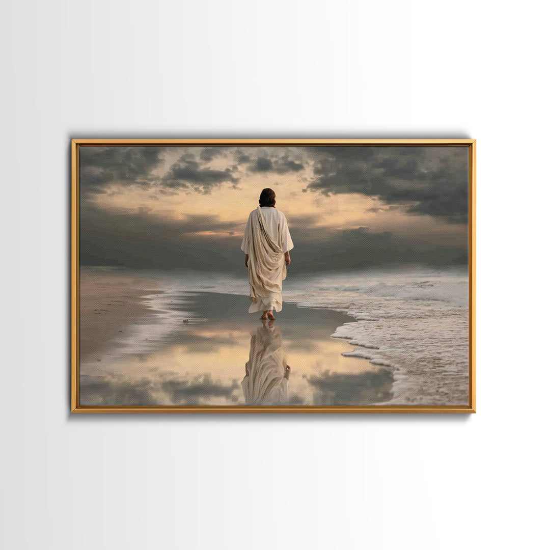 Shorelight Promise, Framed Canvas Print, Jesus Painting, Christian Wall Art, Large Christian Painting, Christian Art Canvas, Minimalist Chr