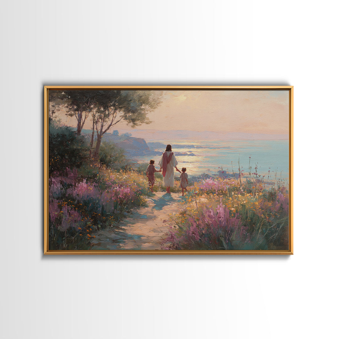 Wildflower Journey, Framed Canvas Print, Christian Art Canvas, Jesus Painting, Christian Wall Art, Modern Christian Art