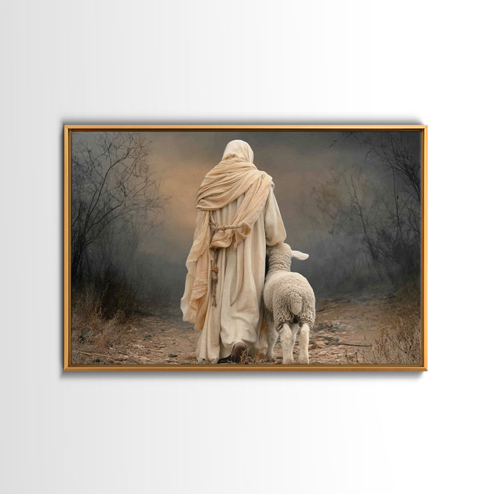 Golden Shepherd Stillness, Framed Canvas Print, Christian Art Canvas, Jesus Painting, Moody Christian Art, Christian Wall Art, Christian Ar