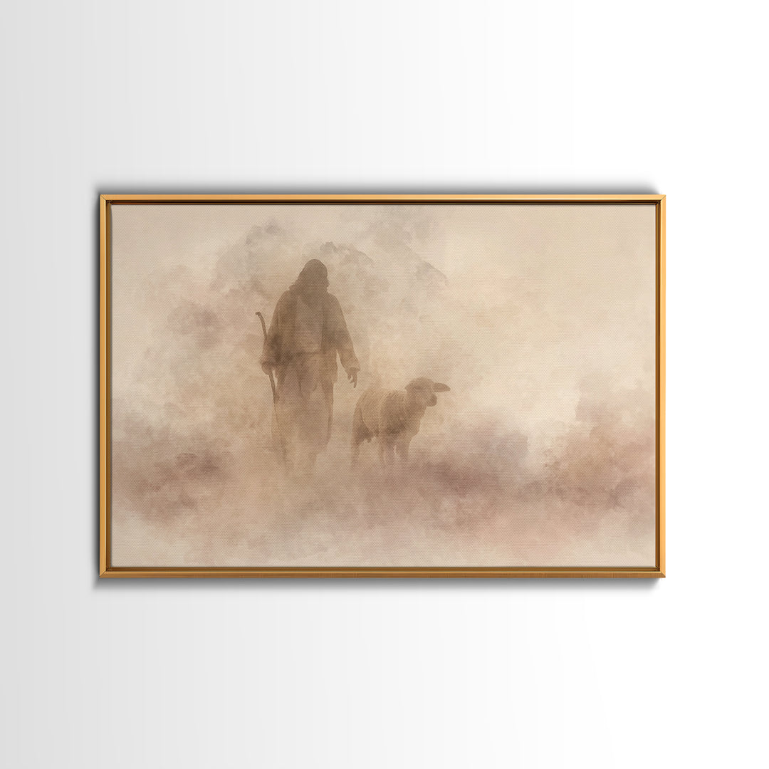 Silent Shepherd – Framed Canvas Print | Christian Art Canvas | Jesus Painting | Christian Wall Art | Subtle Christian Art | Christmas Art P