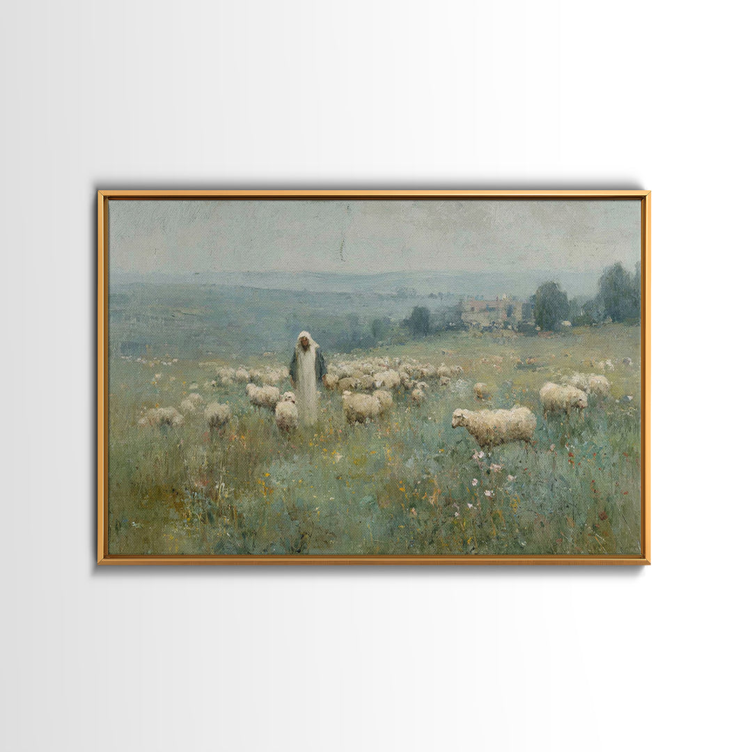 Pasture Blessing – Framed Canvas Print – Christian Art Print – Christian Wall Art – Jesus Painting – Subtle Christian Art – Christian Decor
