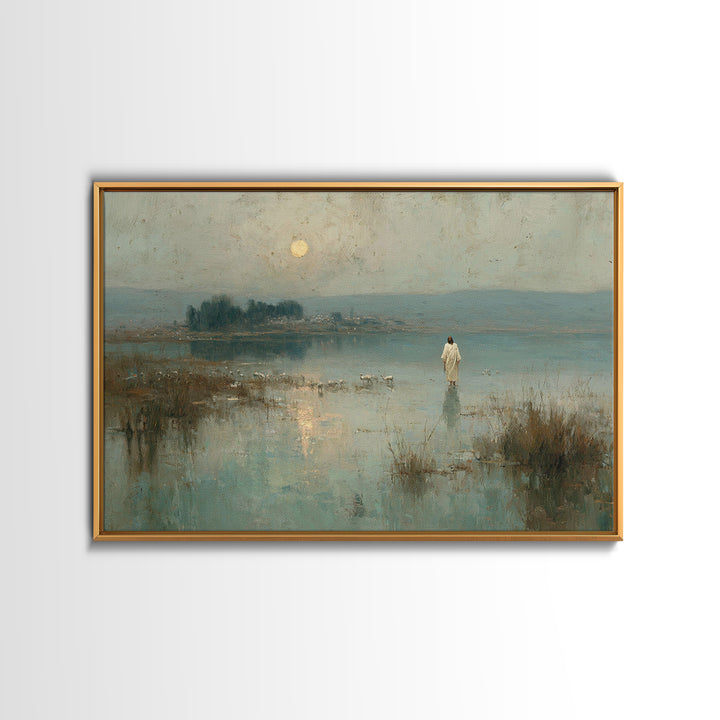 Shepherd’s Calm – Framed Canvas Print – Christian Wall Art – Jesus Painting – Pastoral Scenery – Christian Christmas Art – Christian Art Ca