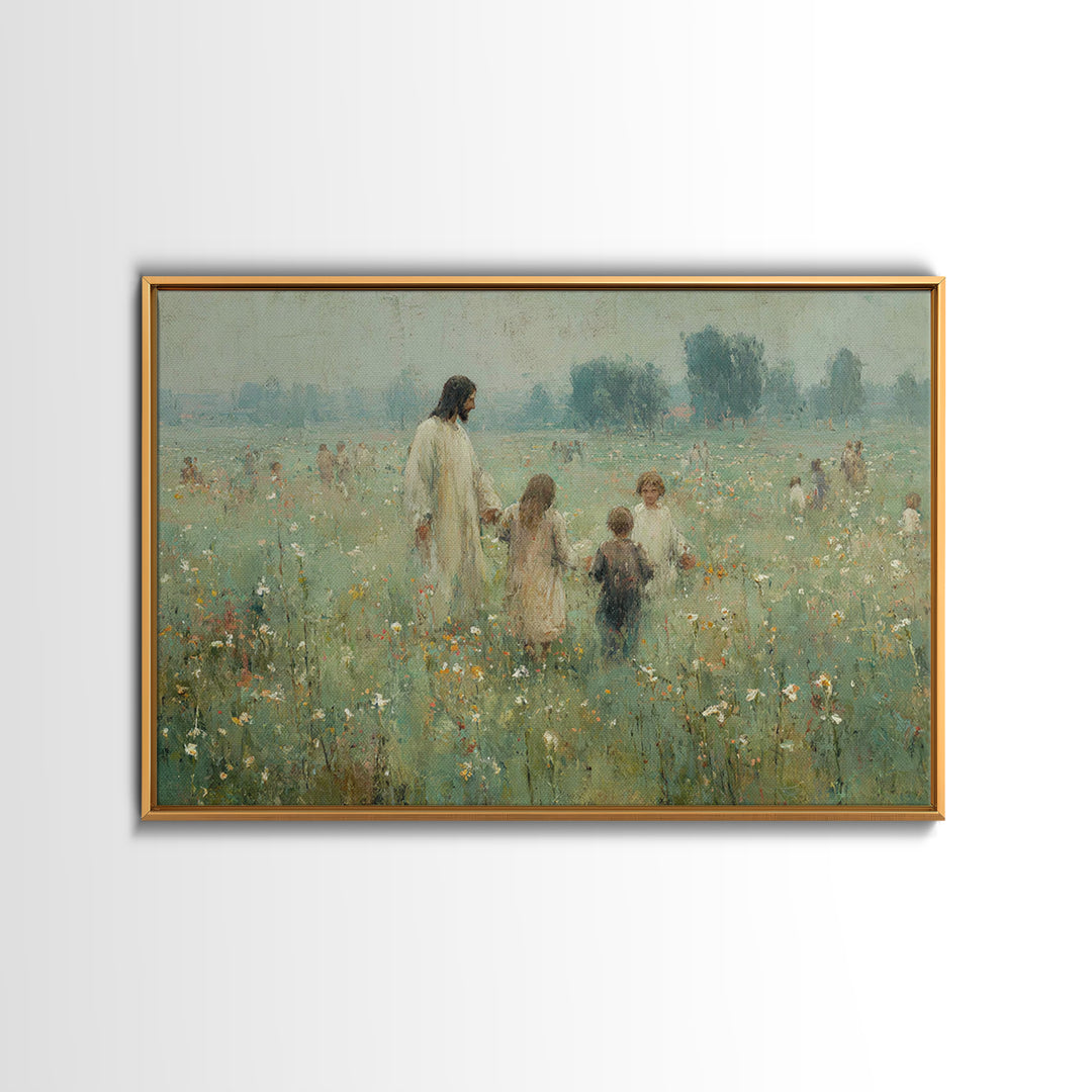 Field Of Blessings | Framed Canvas Print | Christian Art Canvas | Jesus Painting | Vintage Christian Art | Christian Wall Art | Christian A