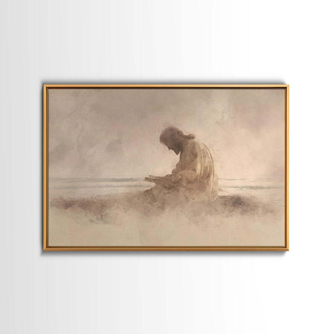Prayerful Shore – Framed Canvas Print – Christian Wall Art – Jesus Canvas Art – Christian Art Print – Subtle Christian Art – Christian Gift