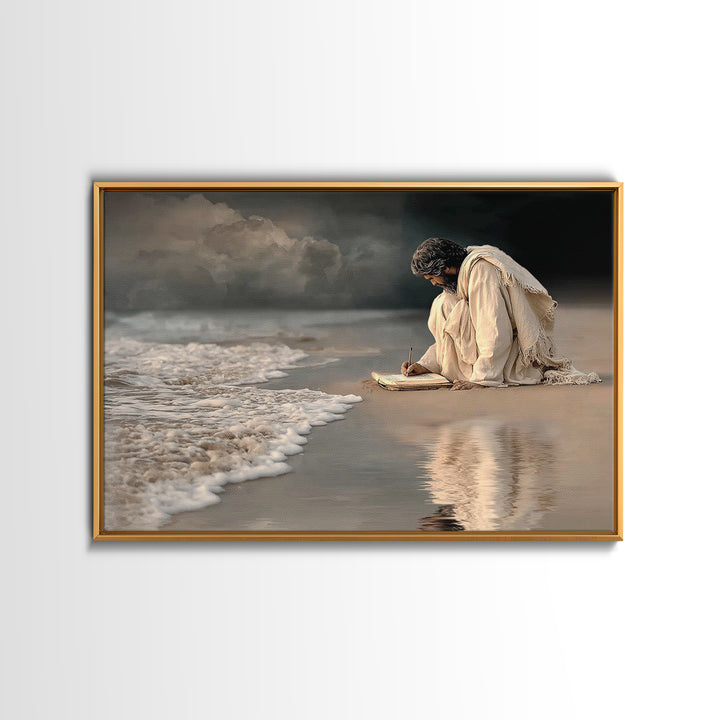 Waves Of Mercy, Framed Canvas Print, Christian Wall Art, Jesus Painting, Christian Art Canvas, Large Christian Art, Subtle Christian Art