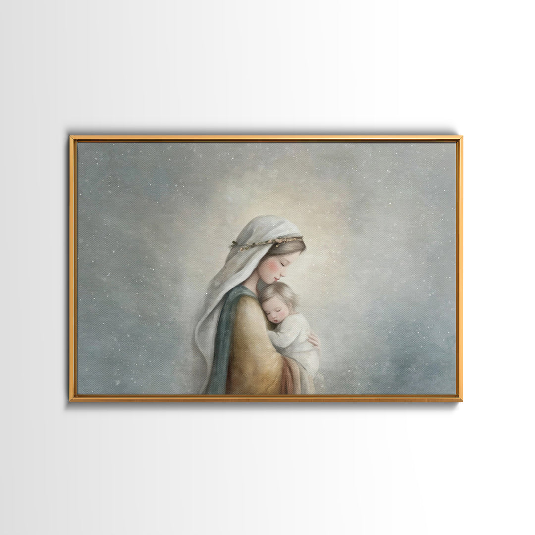 Motherly Light, Framed Canvas Print, Christian Wall Art, Mary And Jesus Painting, Christian Art Canvas, Large Christian Art, Modern Christi