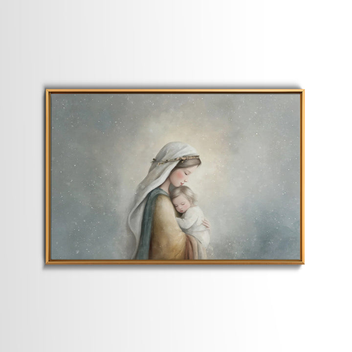 Motherly Light, Framed Canvas Print, Christian Wall Art, Mary And Jesus Painting, Christian Art Canvas, Large Christian Art, Modern Christi