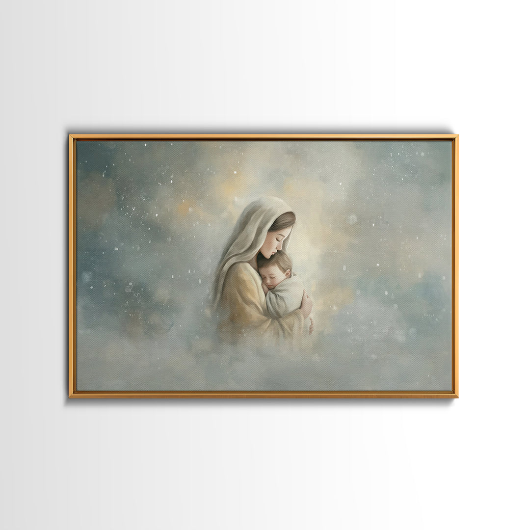 Heavenly Embrace | Framed Canvas Print | Christian Art Canvas | Christian Wall Art | Christian Art | Mary And Jesus Painting