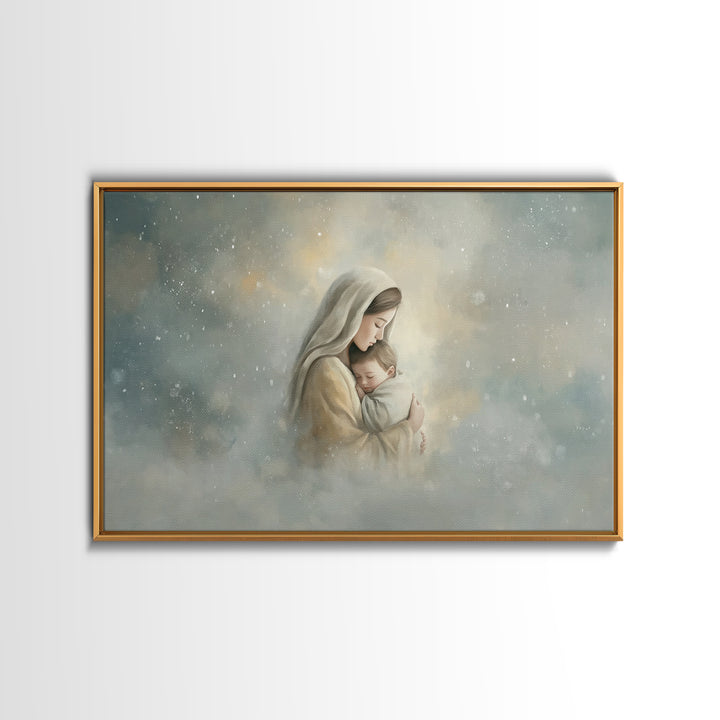 Heavenly Embrace | Framed Canvas Print | Christian Art Canvas | Christian Wall Art | Christian Art | Mary And Jesus Painting