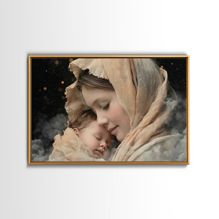 Divine Tenderness | Framed Canvas Print | Christian Art | Christian Art Canvas | Mary And Jesus Painting | Christian Wall Art