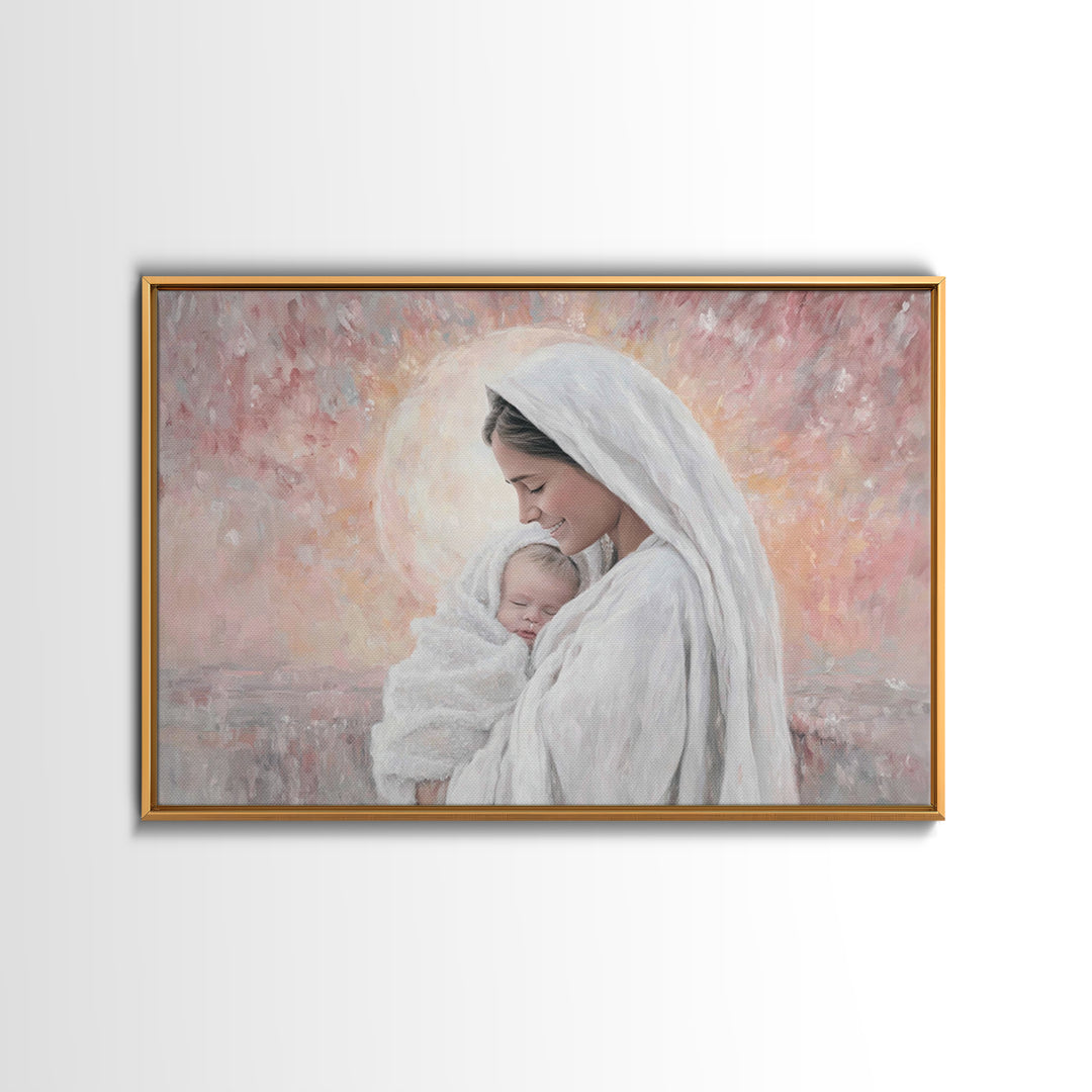 Radiant Dawn Grace | Framed Canvas Print | Christian Wall Art | Christian Art | Christian Art Canvas | Mary And Jesus Painting