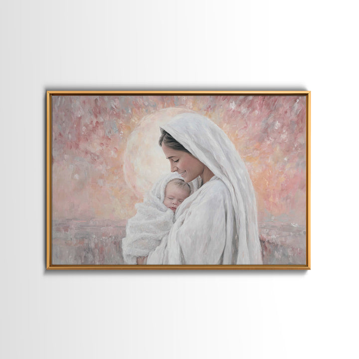 Radiant Dawn Grace | Framed Canvas Print | Christian Wall Art | Christian Art | Christian Art Canvas | Mary And Jesus Painting
