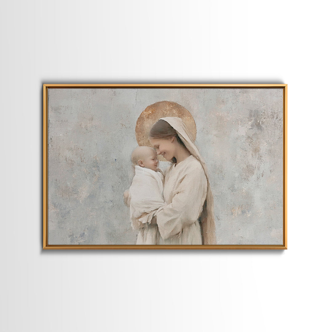 Blessed Light | Framed Canvas Print | Mary And Jesus Painting | Christian Wall Art | Christian Art | Christian Art Canvas