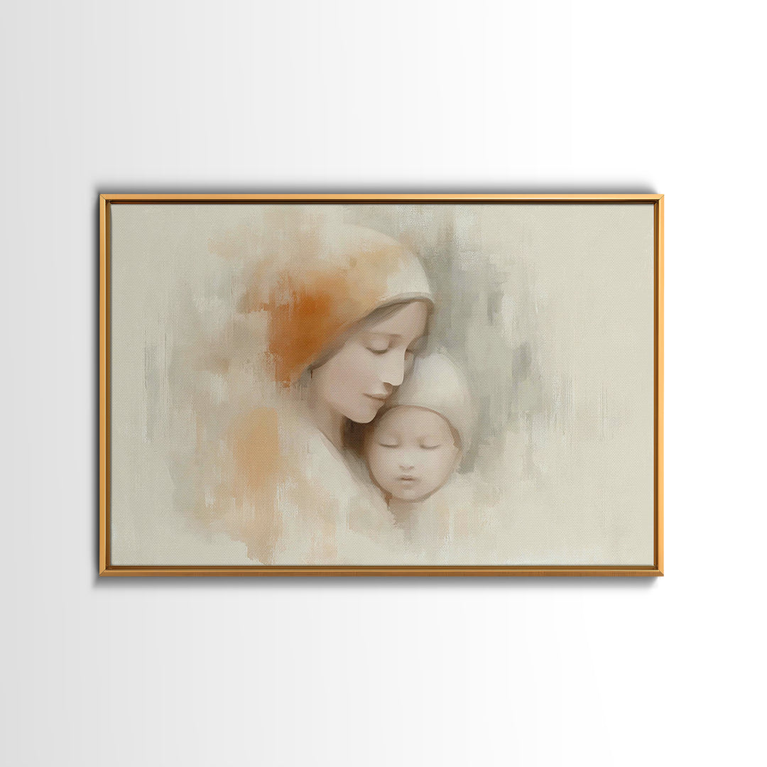Serene Devotion | Framed Canvas Print | Christian Art | Mary And Jesus Painting | Christian Wall Art | Christian Art Canvas