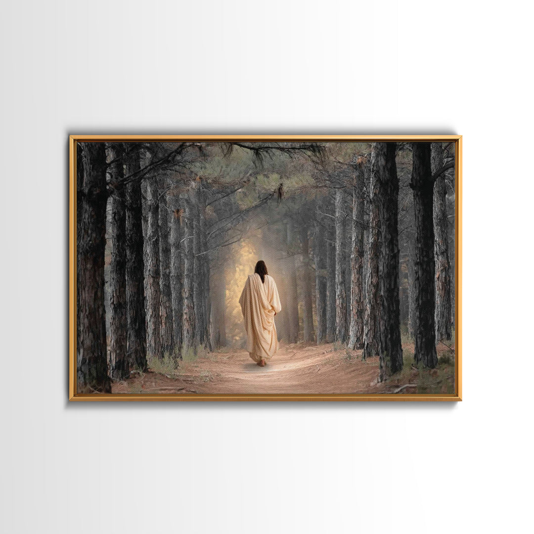 Woodland Savior Steps – Framed Canvas Print – Christian Art Canvas – Christian Wall Art – Jesus Painting – Christian Gift Ideas – Christian