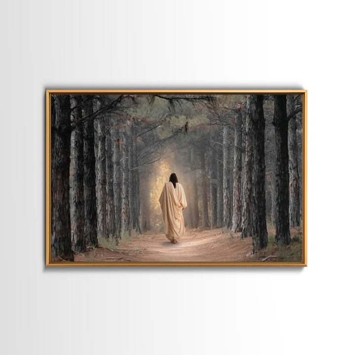 Woodland Savior Steps – Framed Canvas Print – Christian Art Canvas – Christian Wall Art – Jesus Painting – Christian Gift Ideas – Christian