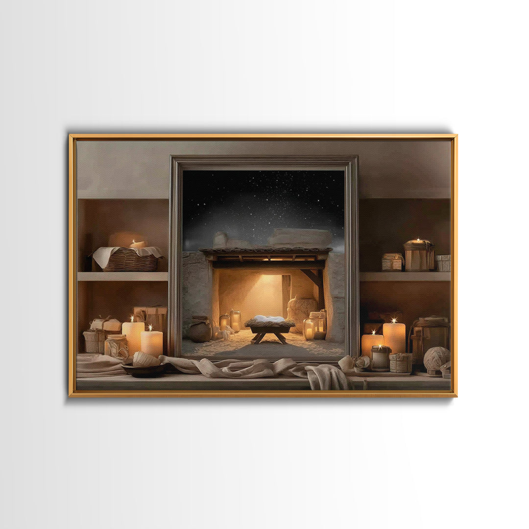 Candlelit Nativity Peace – Framed Canvas Print – Christmas Art – Christian Christmas Decor – Christian Wall Art – Christian Art Canvas – Ch