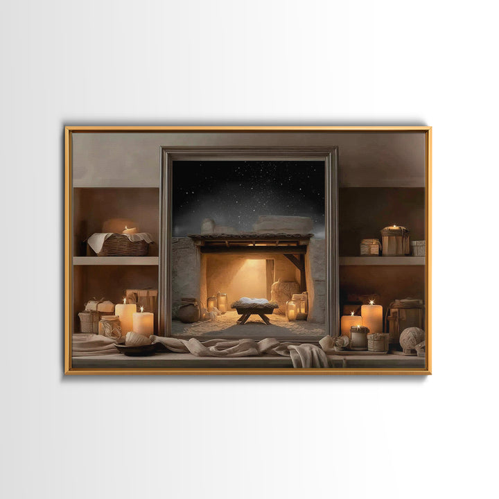 Candlelit Nativity Peace – Framed Canvas Print – Christmas Art – Christian Christmas Decor – Christian Wall Art – Christian Art Canvas – Ch