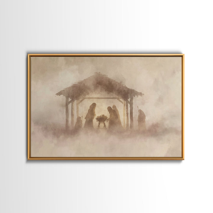 Sacred Birth Scene – Framed Canvas Print – Christian Christmas Art – Christian Art Canvas – Christian Wall Art – Christian Gift Ideas – Vin
